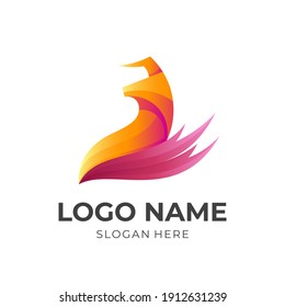 bull fire logo, bull and fire, combination logo with 3d  red and orange color style