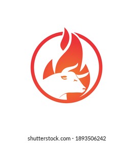 Bull fire vector logo design template. Suitable for ranch, steakhouse, restaurants, farms, meat and cattle.