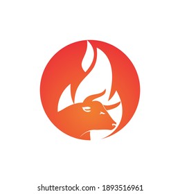 Bull fire vector logo design template. Suitable for ranch, steakhouse, restaurants, farms, meat and cattle.