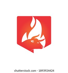 Bull fire vector logo design template. Suitable for ranch, steakhouse, restaurants, farms, meat and cattle.