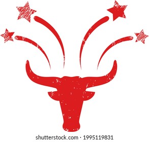 Bull fireworks icon with scratched effect. Isolated vector bull fireworks pictogram with scratched rubber texture on a white background.