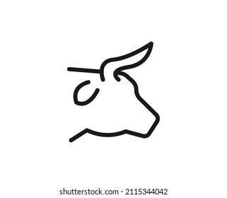 Bull flat icon. Thin line signs for design logo, visit card, etc. Single high-quality outline symbol for web design or mobile app. Farm animal outline pictogram.