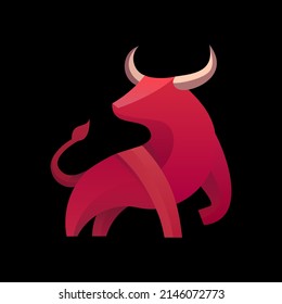 Bull in flat style. Bull with a gradient fill. Isolated minimal fish on one color background. Vector stock illustration.