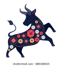 bull with flower in two feet on a white background vector illustration design