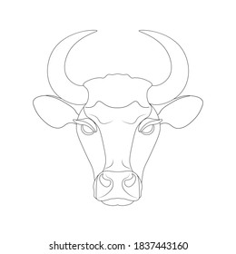 A bull, formidable with big horns. Graphic vector drawing. Coloring. Symbol of the year.