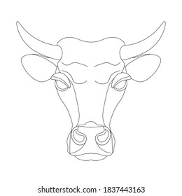 A bull, formidable with big horns. Graphic vector drawing. Coloring. Symbol of the year.