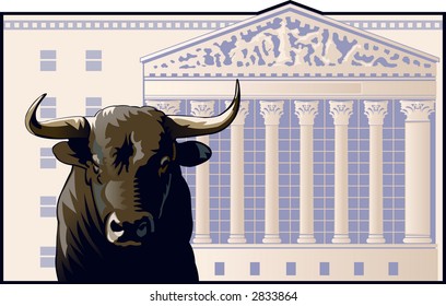 Bull In Front Of The New York Stock Exchange Building