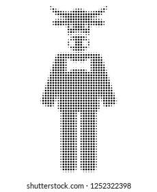 Bull gentleman halftone dotted icon. Halftone pattern contains round elements. Vector illustration of bull gentleman icon on a white background.