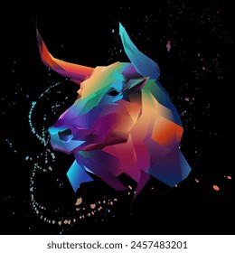 Bull in geometric abstraction with color palette