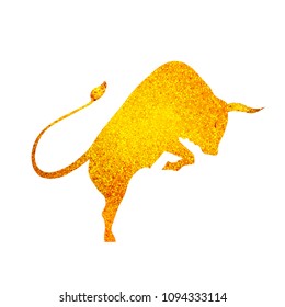 Bull golden silhouette - stand on its legs. Bull logo - vector illustration