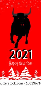 Bull. Happy New Year 2021. Vector image.