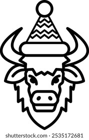 A bull with a hat on its head