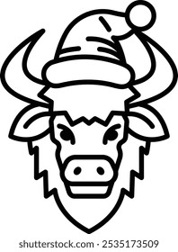 A bull with a hat on its head