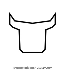 Bull head abstract icon. Cow head. Goby and calf. Outline and line style. Front view. No face. Isolated vector on white background.