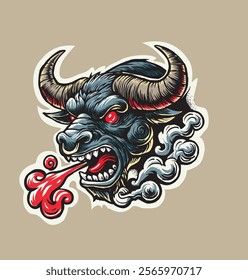 Bull head angry style handraw vintage 