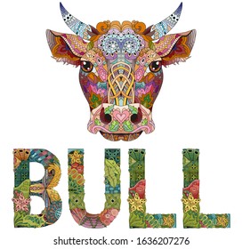Bull head artwork illustration on the white background