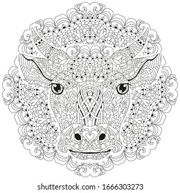 Bull head artwork illustration on the white background