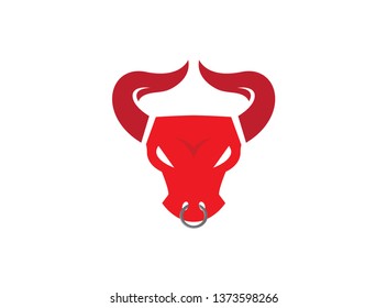 Bull head with big horns and angry toro face logo design illustration