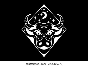 Bull head Black and white line art mono line tattoo design