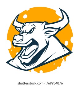 bull head black and white mascot illustration esports logo