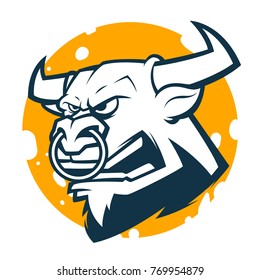 bull head black and white mascot illustration esports logo