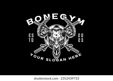 bull head bone skull fitness illustration logo design template for sport and gym