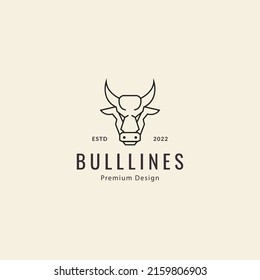 bull head  buffalo animal with hipster line style logo design vector icon illustration