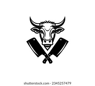 Bull head butchery logo design. Meat shop, b-b-q emblems. butchery shop, retro food labels, badges, insignia. Meat shop, butchery. Meat business vector design and illustration.
