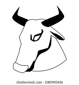 Bull head cartoon on black and white colors