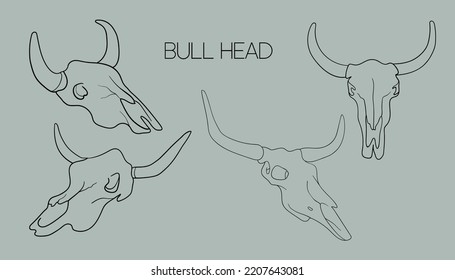 Bull head Continuous one line drawing. Bull line logo clipart. Bull skull icon 