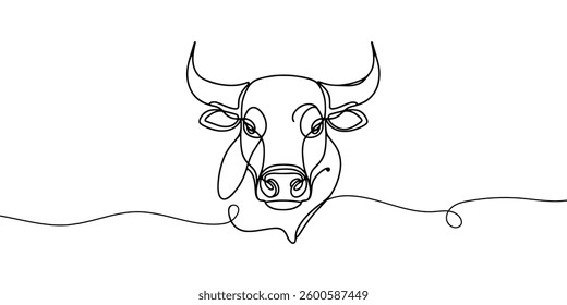 Bull head Continuous one line drawing.  Bull drawing in modern minimalist style. Vector  illustration.