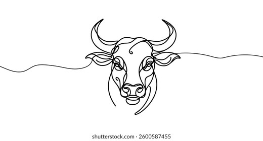 Bull head Continuous one line drawing.  Bull drawing in modern minimalist style. Vector  illustration.