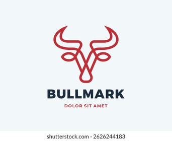 Projeto da cabeça de touro. Abstrato cabeça de touro estilizado com chifres ícone. Logotipo para churrascaria, restaurante de carne ou talho. Símbolo tauro. Ilustração vetorial.
