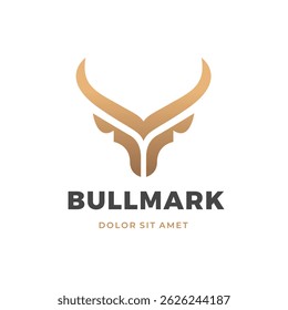 Projeto da cabeça de touro. Abstrato cabeça de touro estilizado com chifres ícone. Logotipo para churrascaria, restaurante de carne ou talho. Símbolo tauro. Ilustração vetorial.
