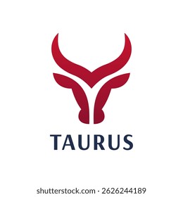 Projeto da cabeça de touro. Abstrato cabeça de touro estilizado com chifres ícone. Logotipo para churrascaria, restaurante de carne ou talho. Símbolo tauro. Ilustração vetorial.
