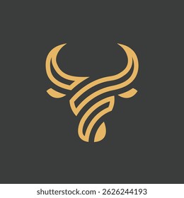 Projeto da cabeça de touro. Abstrato cabeça de touro estilizado com chifres ícone. Logotipo para churrascaria, restaurante de carne ou talho. Símbolo tauro. Ilustração vetorial.
