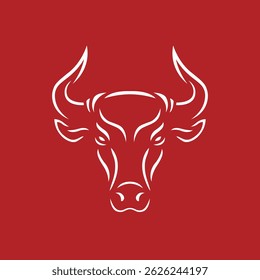 Projeto da cabeça de touro. Abstrato cabeça de touro estilizado com chifres ícone. Logotipo para churrascaria, restaurante de carne ou talho. Símbolo tauro. Ilustração vetorial.
