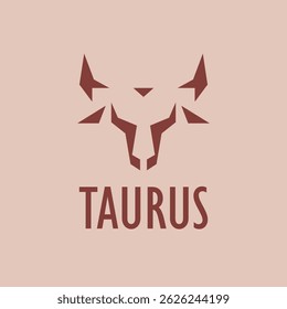 Projeto da cabeça de touro. Abstrato cabeça de touro estilizado com chifres ícone. Logotipo para churrascaria, restaurante de carne ou talho. Símbolo tauro. Ilustração vetorial.
