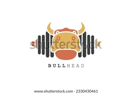 Bull Head and Dumbbell vector logo design. Animal nature icon concept. Bull head vector design on white background, Farm, strong and livestock logo design.