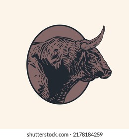 Bull head emblem, design element. Vector illustration