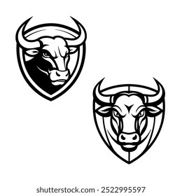 Bull head in engraving style. Design element for logo, label, emblem, sign, poster. Vector image