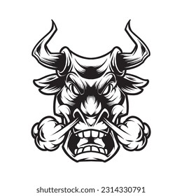 Bull Head Expression Black and White