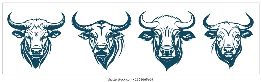 bull head face logo style vector elements pack