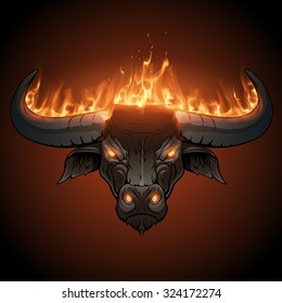 Bull head in flame illustration