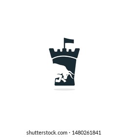 Bull head and fort vector logo design. Bull and castle icon vector logo. Security logo concept design.	