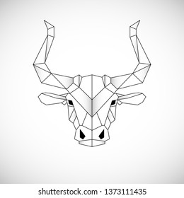 Bull head geometric lines silhouette isolated on white background vintage vector design element illustration