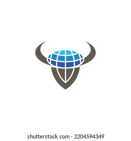 Bull head, globe and shield logo vector, strong and modern, perfect for use on various company and other product brands.