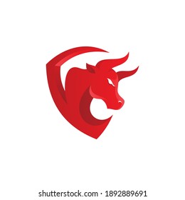 Bull Head Horn and Shield Mascot Logo