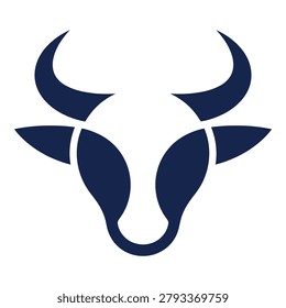 Bull head with horns and ears in dark blue color animal symbol icon