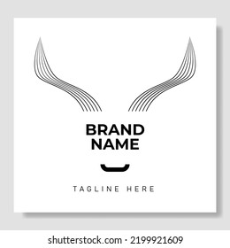 Bull Head with Horns Lines Concept for Logo. Abstract Cow or Bull Head with Horns Icon. Luxury Logo or Symbol. Vector Illustration